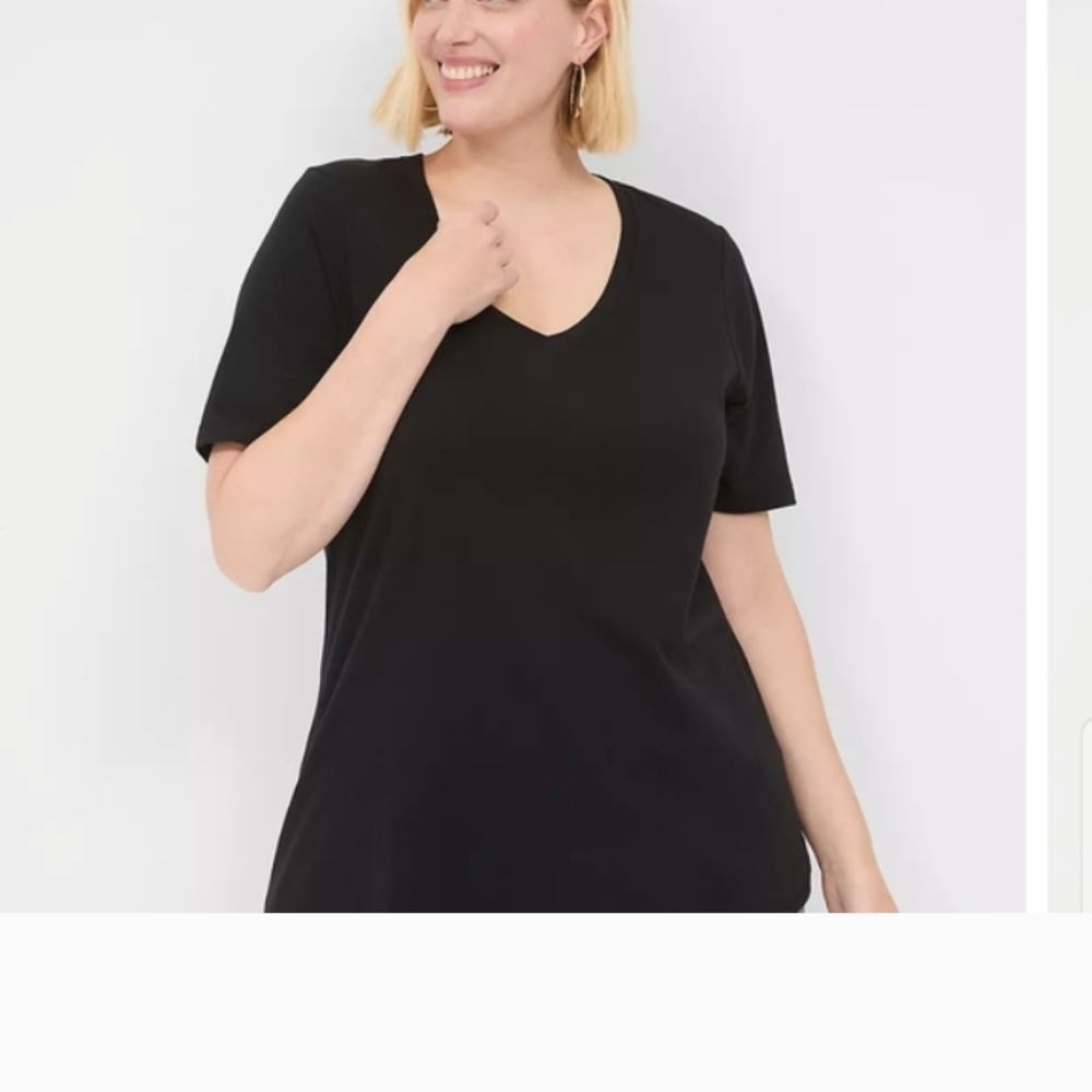 Lane Bryant Black Perfect Sleeve V-Neck Tee 14/16L NWT